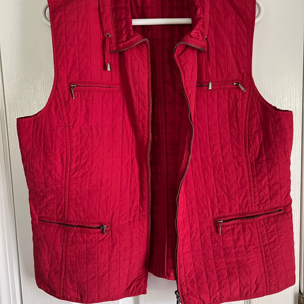 Chico's Red Quilted Vest with Stand-Up Collar
